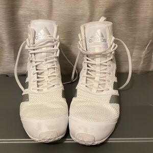 White and Metallic Silver Adidas Boxing Shoes The Speedex 18